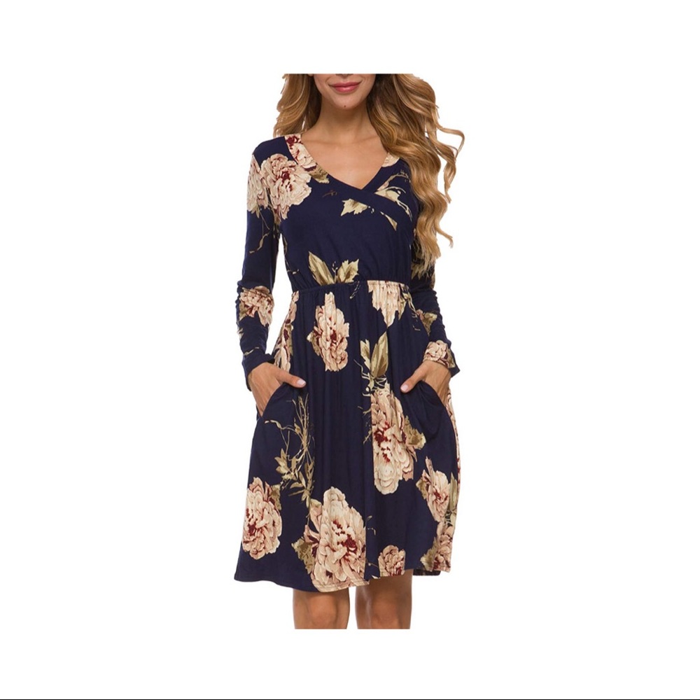 Navy floral wrap dress